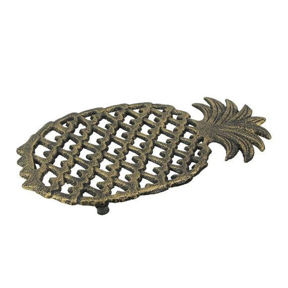 2 Piece Antique Bronze Finish Tropical Pineapple Cast Iron Trivet Set - Picture 2 of 5